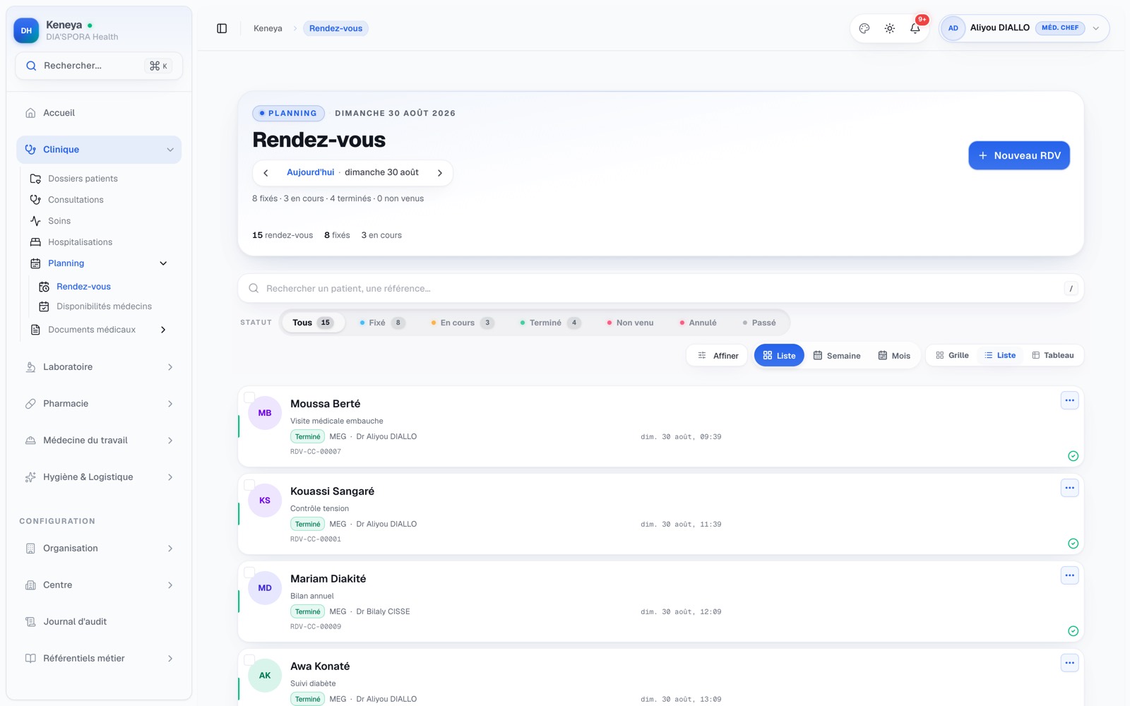Capture de l'écran Rendez-vous de Keneya